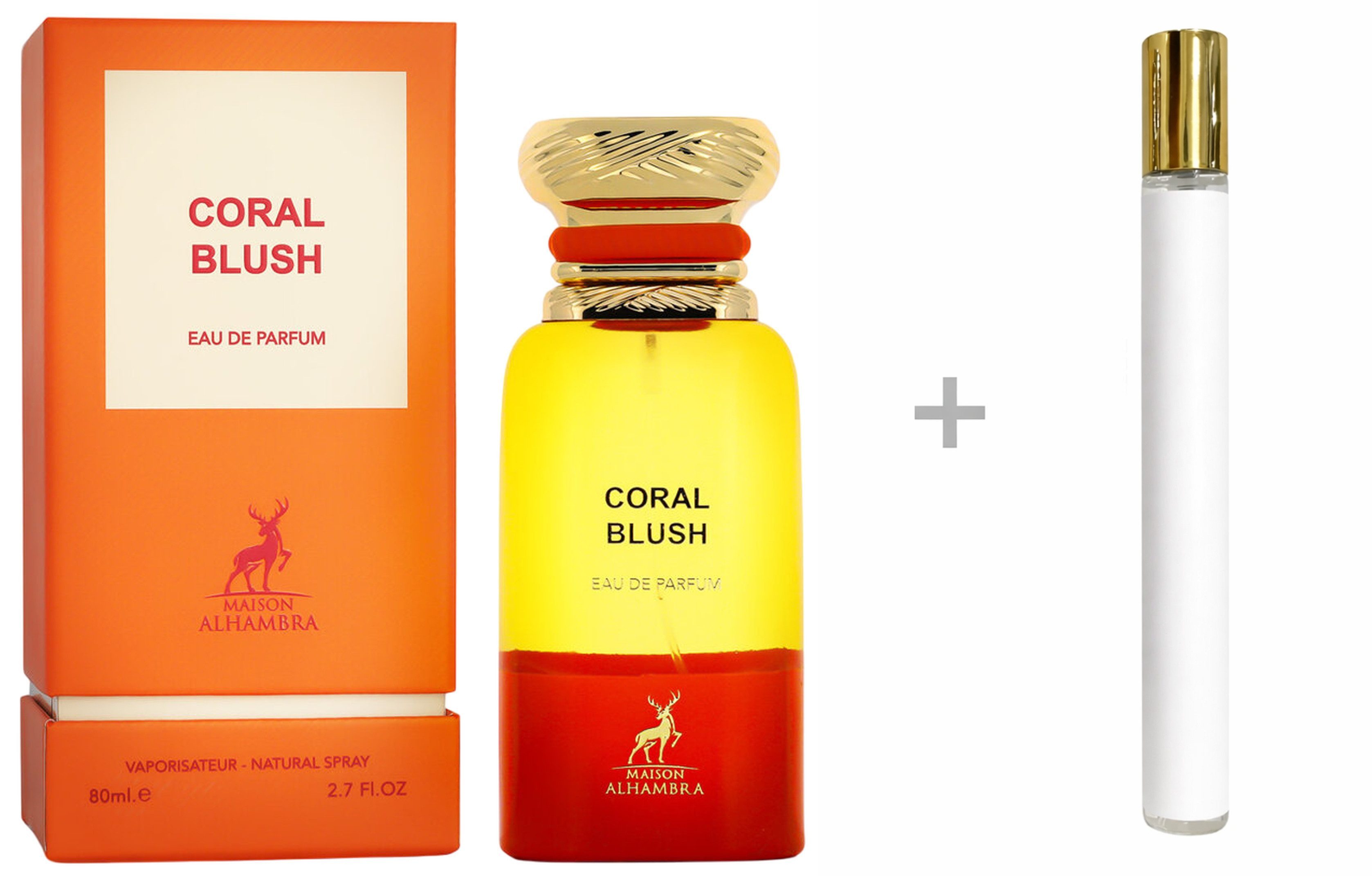 Maison Alhambra Duft-Set Coral Blush Eau de Parfum (EDP) Damen Herren Spray mit Reiseduft, Fruchtig-süßer Duft mit Pfirsich, Blutorange, Patchouli und Honig
