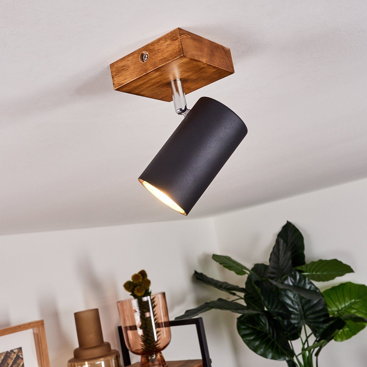 Deckenleuchte hofstein Holz, und Zimmerlampe, aus schwarz in Leuchtenkopf ist ohne dreh-/schwenkbar, GU10 Wandlampe Metall Leuchtmittel, »Godo«