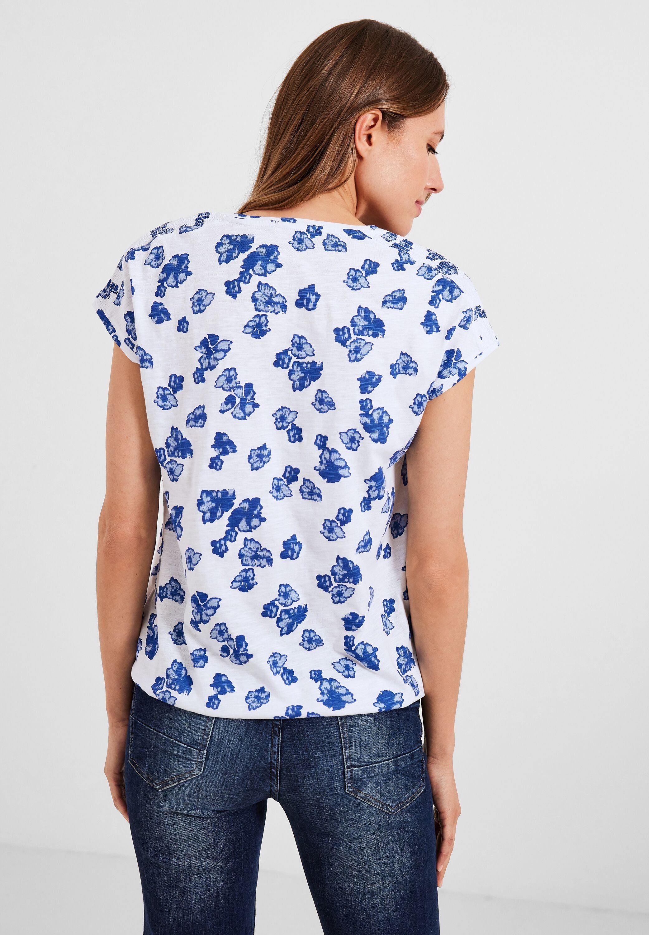 Cecil Print-Shirt aus reiner Baumwolle, Damenshirt Smockdetail mit