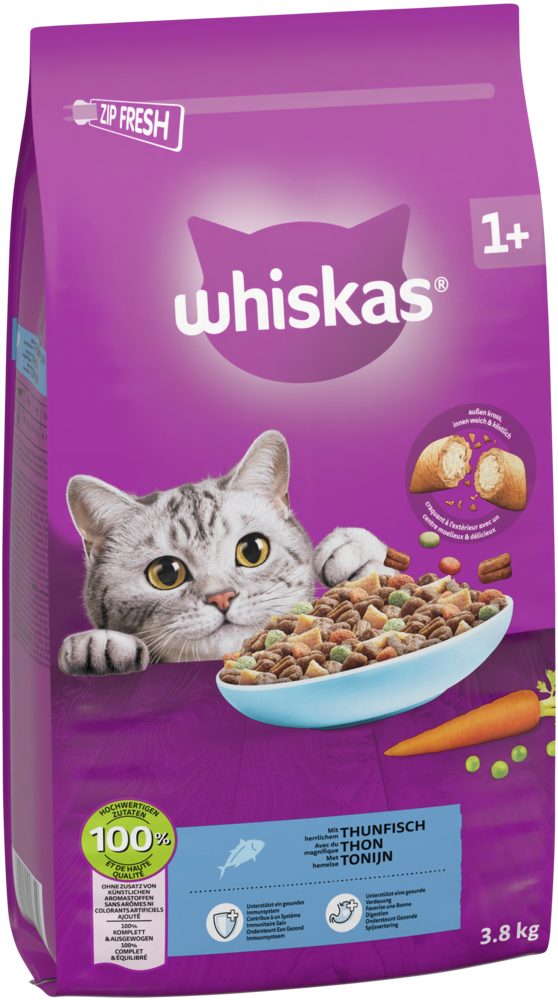 Whiskas WHISKAS® Beutel Trocken Adult 1+ mit Thunfisch 3,8kg, Trockenfutter für: Katze
