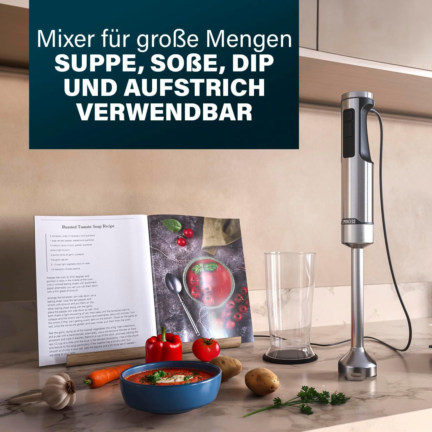 PRINCESS Handmixer Princess 221233 Stabmixer Prof XXL – Extra langer Mixstab – 1500 W, 1500 W, XL-Edelstahlstab - 1500 Watt