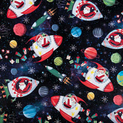 Star Geschenkpapier, Geschenkpapier Weihnachtsmann im Kosmos 70cm x 2m Rolle blau / bunt