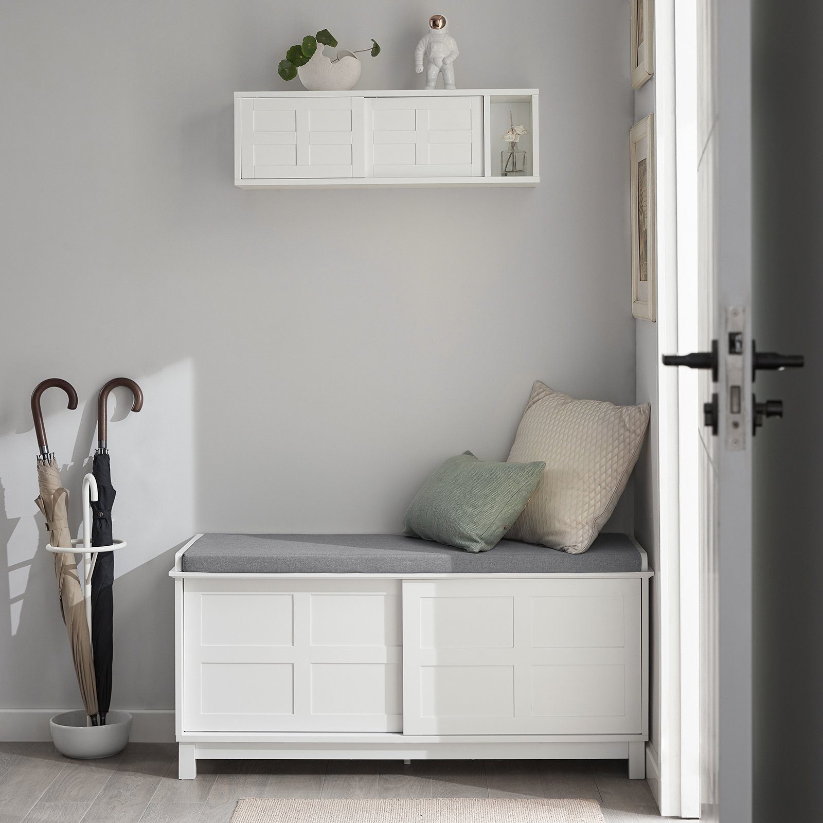 SoBuy Wandgarderobe FHK18, Wandboard Länge 75 cm, Flur, mit Schiebetüren und Fach Flurgarderobe Wandregal Hängeregal Garderobe – Bild 4 von 5