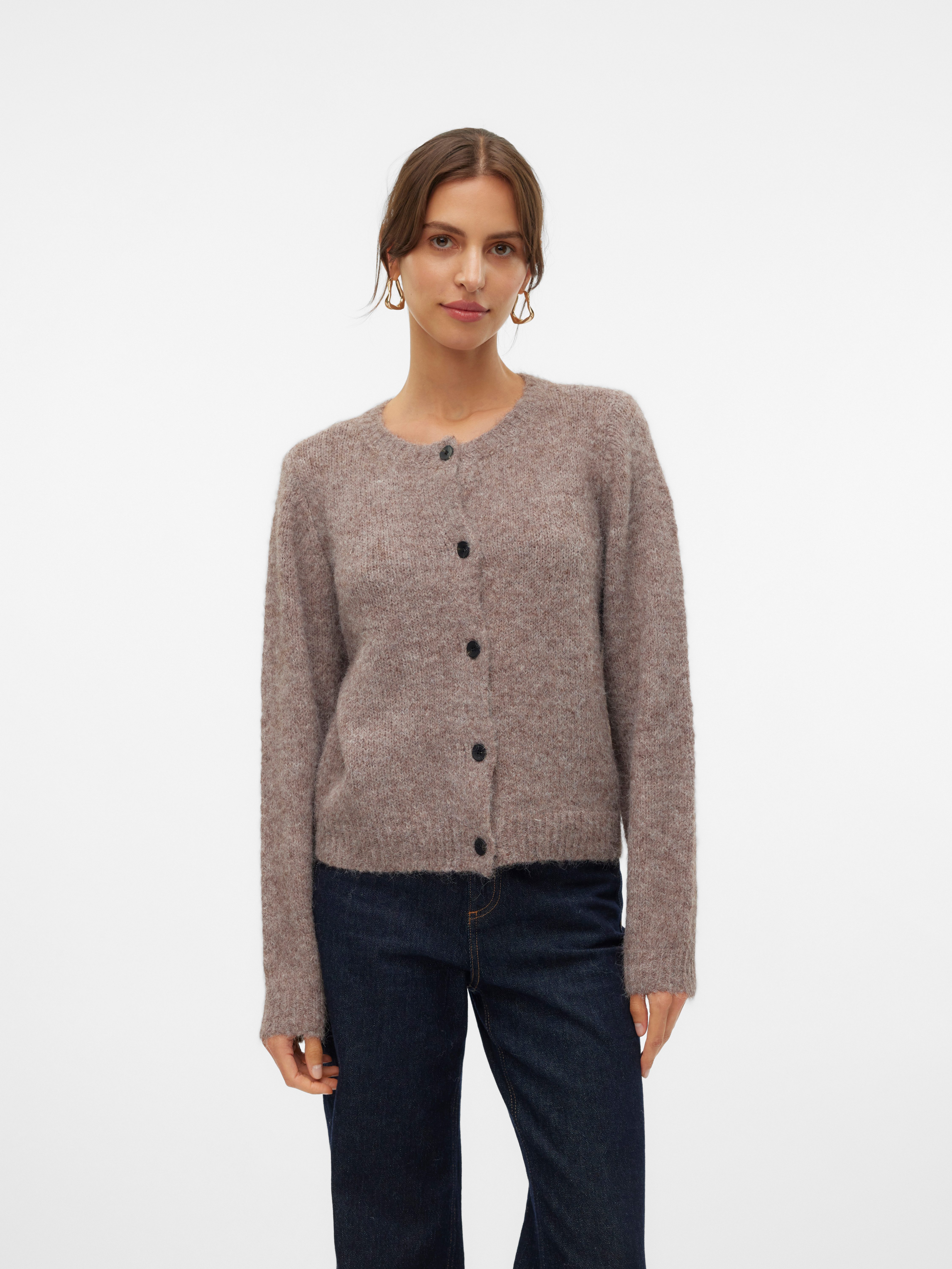 Vero Moda Strickjacke VMNOVAH LS O-NECK BUTTON CARDI GA NOOS Materialmix, regular fit