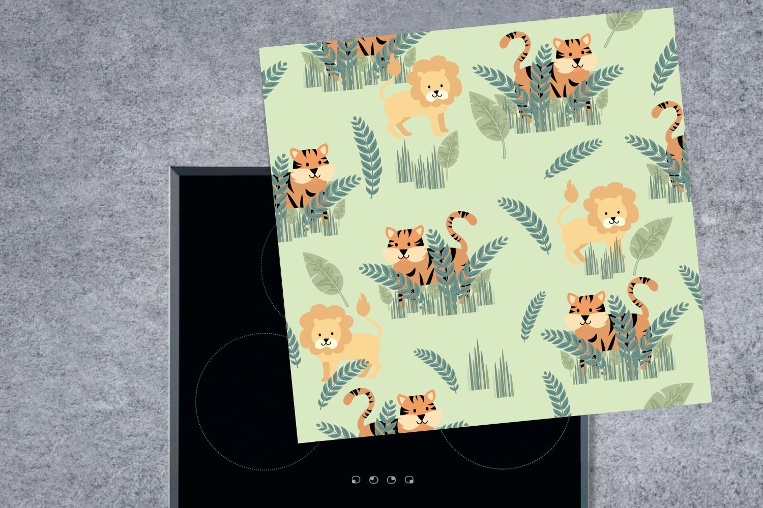 MuchoWow Herdblende-/Abdeckplatte Illustriertes Muster von 78x78 küche Vinyl, für Safaritieren, Arbeitsplatte tlg), cm, Ceranfeldabdeckung, (1