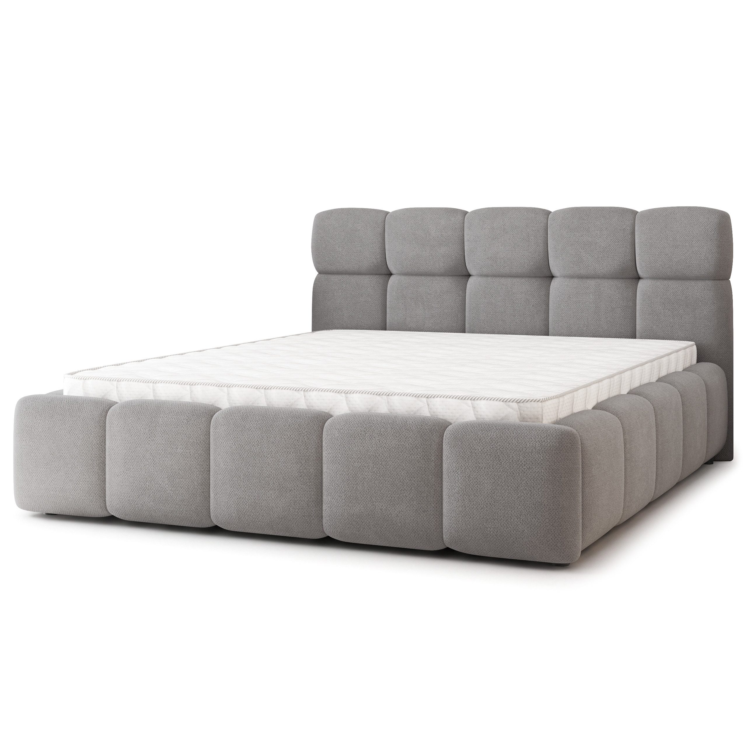 Masseno Polsterbett FARU 180x200 cm grau (mit Bettkasten und Lattenrost)