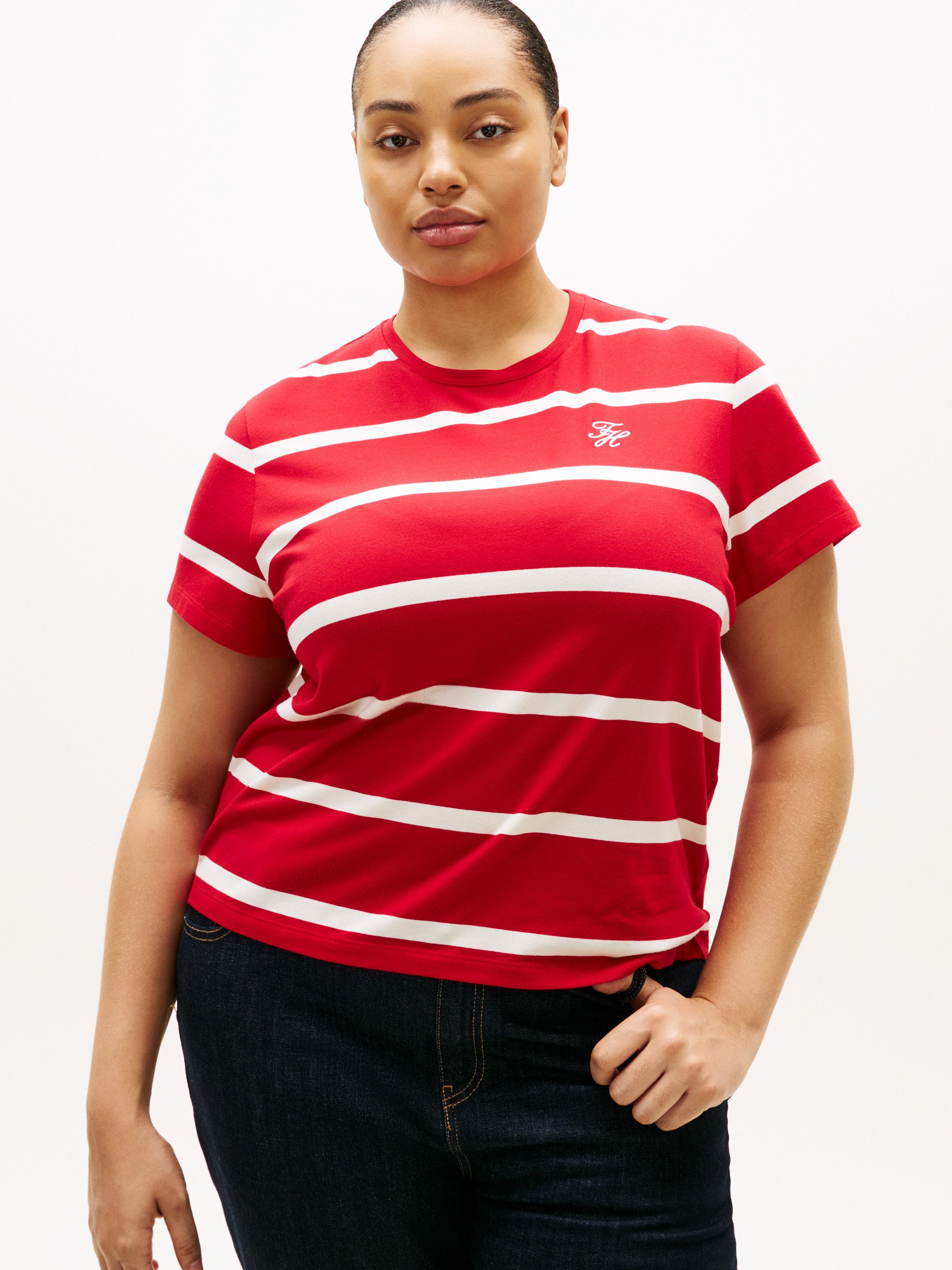 Tommy Hilfiger Curve Kurzarmshirt CRV TH SCRIPT REG C-NK SS TEE in großen Größen