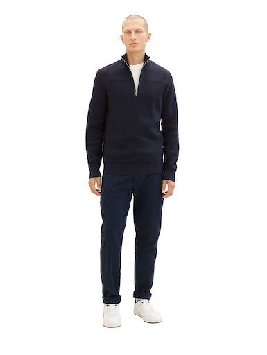 TOM TAILOR Troyer mit hochwertiger navy knitted Ripp-Struktur melange