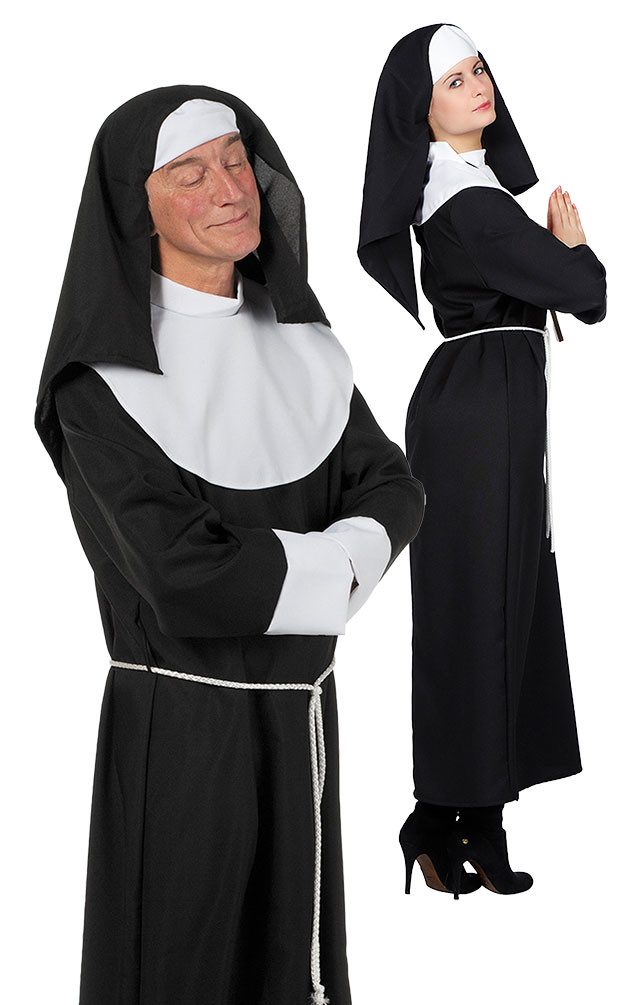 Karneval-Klamotten Nonnen-Kostüm Junggesellenabschied Herrenkostüm Nonne JGA, Hochwertiges Nonnen-Kleid Männer schwarz-weiß inkl. Haube