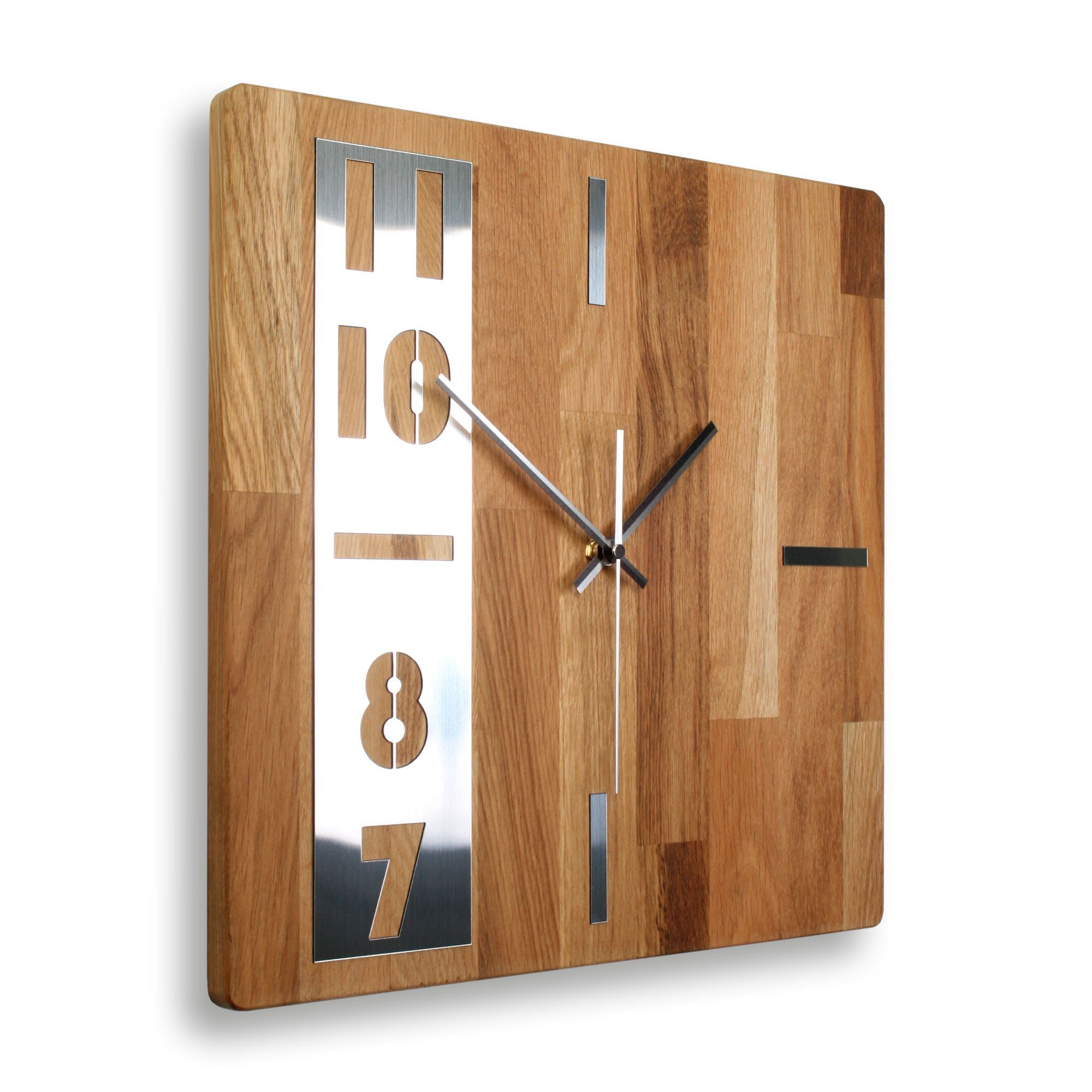Kreative Feder Wanduhr Designer-Wanduhr „Timeline“ aus massivem Echtholz (m günstig online kaufen