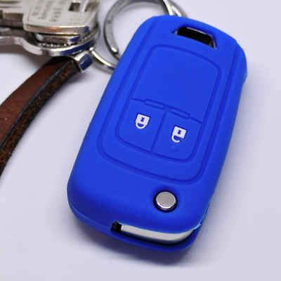 mt-key Schlüsseltasche Autoschlüssel Softcase Silikon Schutzhülle Blau, für Opel Chevrolet ab 2008 2 Tasten Klappschlüssel