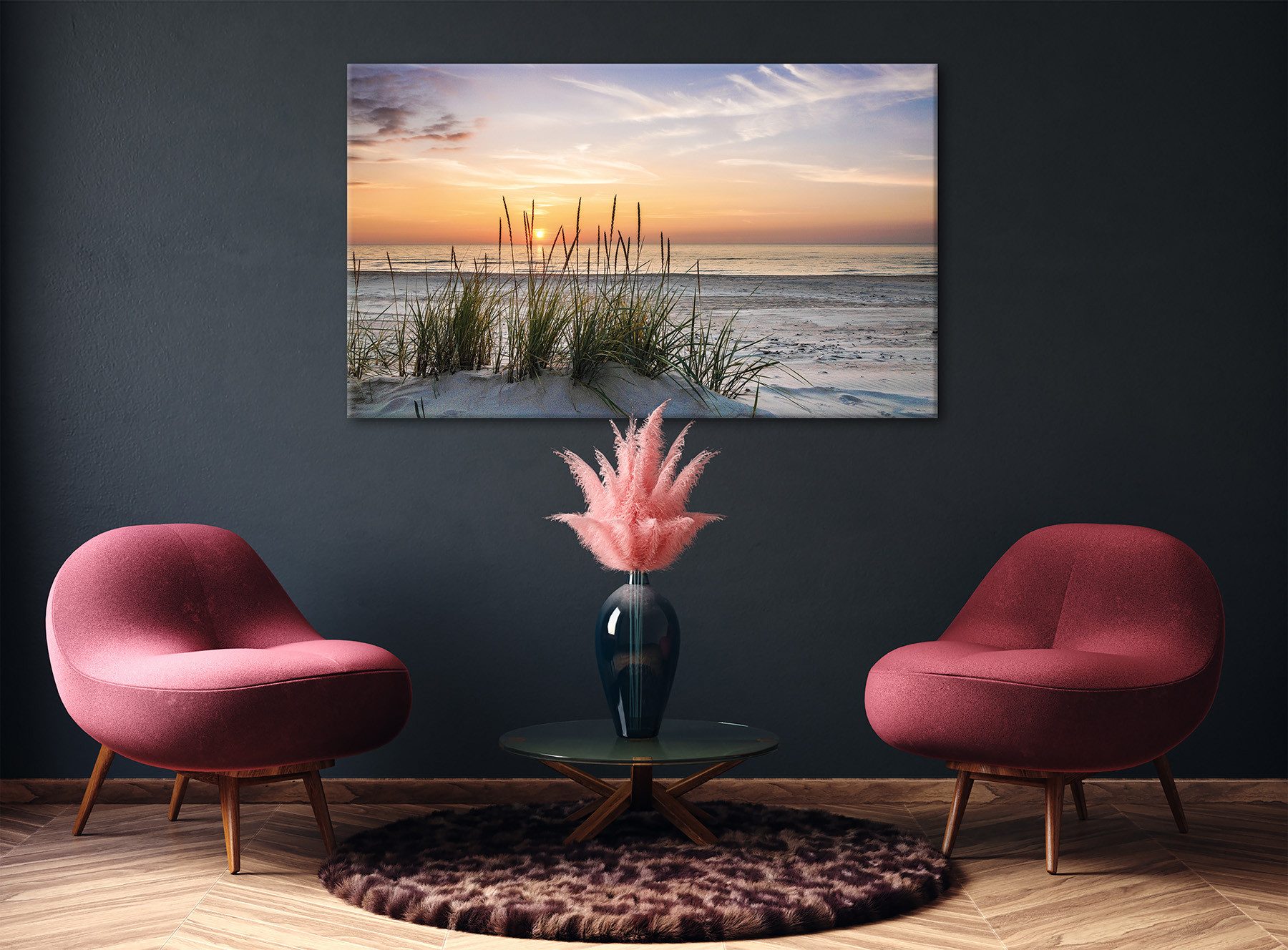 Bönninghoff Leinwandbild Wandbild SONNENUNTERGANG XXL 90x150 cm – Leinwandbild Keilrahmen Deko, Meer, Sonnenuntergang, Strand (1 St), auf Keilrahmen gespannt – Bild 4 von 5