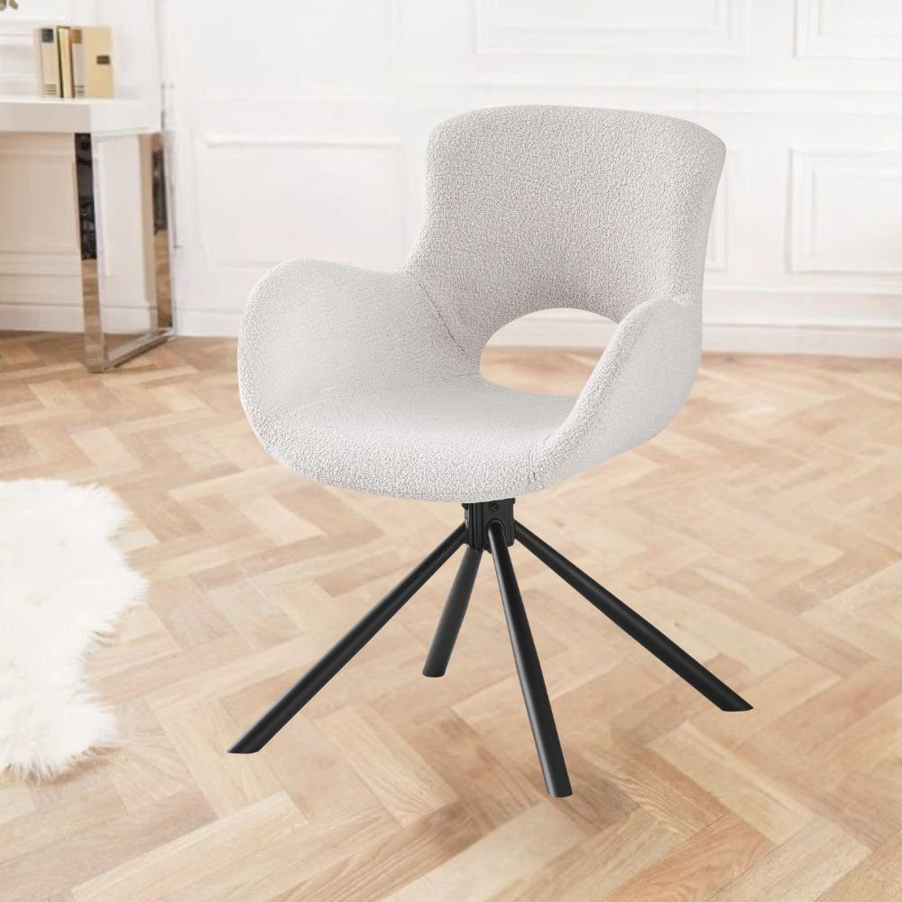 MORIM LebensWohnArt Bouclé-Stoff Stuhl 2er - Drehbares Set Stuhl Design creme-weiss