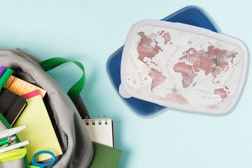MuchoWow Lunchbox Weltkarte - Farbe - rosa, Kunststoff, (2-tlg), Brotdose für kindergarten, Vesperbox, Snackbox, Brotbox, Jungen