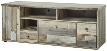 Innostyle Wohnwand Wohnzimmerschrank Wohnwand BONANZA DD83 - Driftwood Nachbildung, (Komplett-Set, 4-St., 1x Vitrine, 1x TV-Lowboard, 1x Wandboard, 1x Highboard)