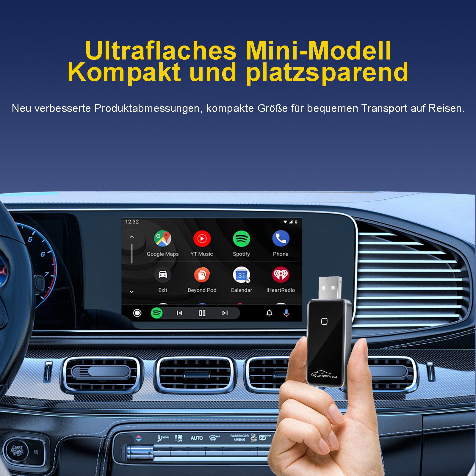 ibettertec 4-in-1-Adapter für kabelloses CarPlay, AirPlay, Dashcam (Android Auto und Android Miracast Auto, Kompatibel mit Android Miracast und Apple AirPlay, USB-A,Mit iPhone 6 and Android 11 and Above mit Wired CarPlay Autos)