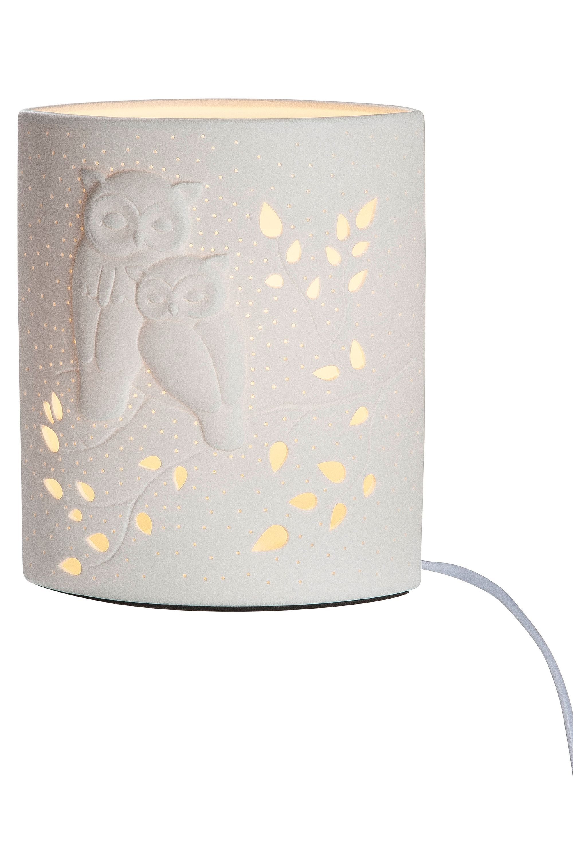 GILDE Tischleuchte GILDE Lampe Ellipse Eulenpaar - weiß - H. 20cm x B. 17cm