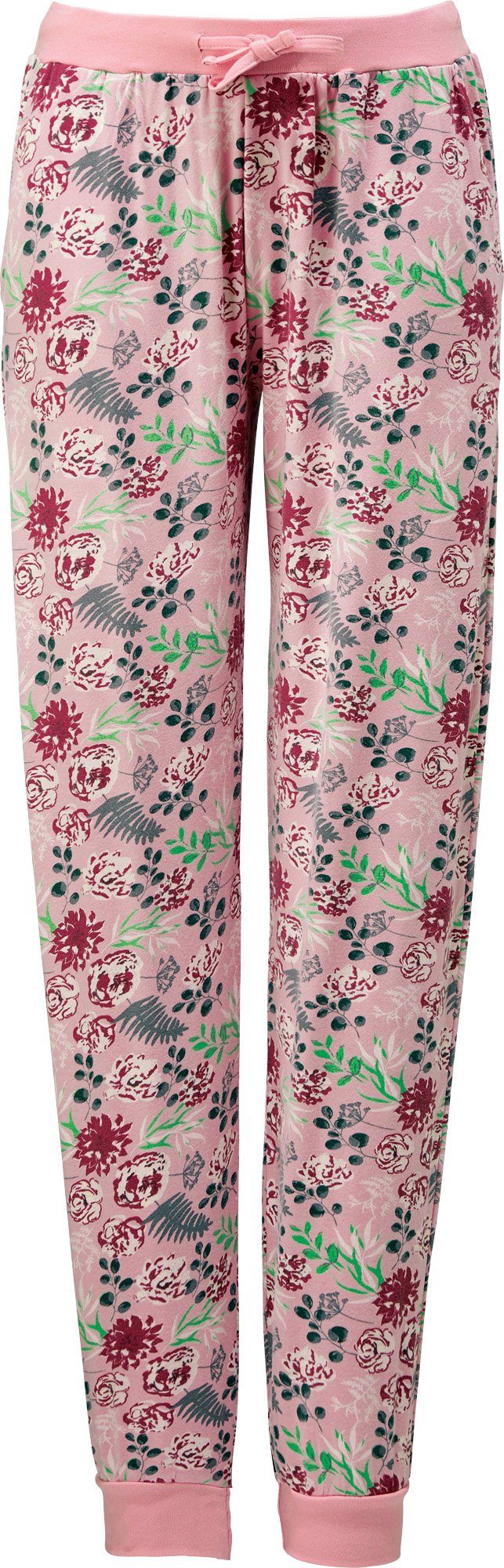 rose Erwin Damen-Hose, Schlafhose lang Single-Jersey Blumen Müller