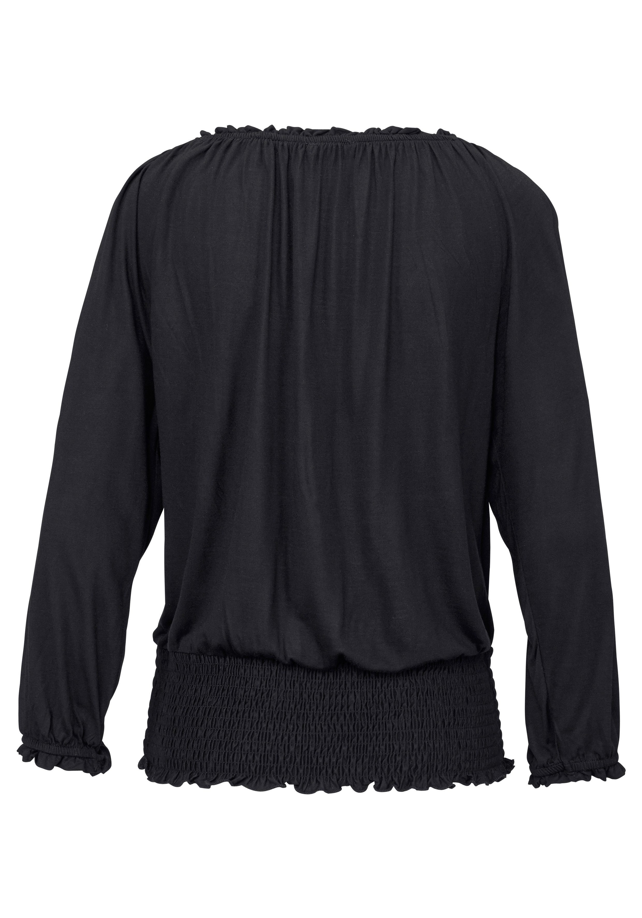 LASCANA Carmenshirt mit 3/4-Ärmeln, Blusenshirt mit Bindeband und Gummizug