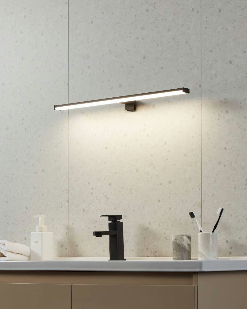 EGLO Spiegelleuchte PANDELLA 2 Spiegellampe, Alu, Kunststoff, IP44, Badezimmerlampe, Lampe, LED wechselbar, Neutralweiß, Wand-/Deckenleuchte, L60 x H4 x AL12 cm, schwarz, 11W inkl.
