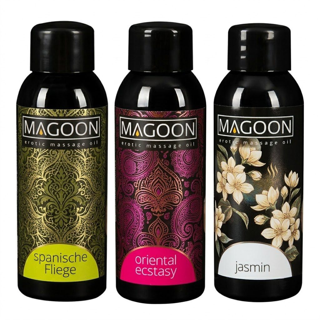 Magoon Massageöl 3er Set Massage-Öl: Oriental, Jasmin, Spanische Fliege, Mystik-Duft wie aus 1001 Nacht