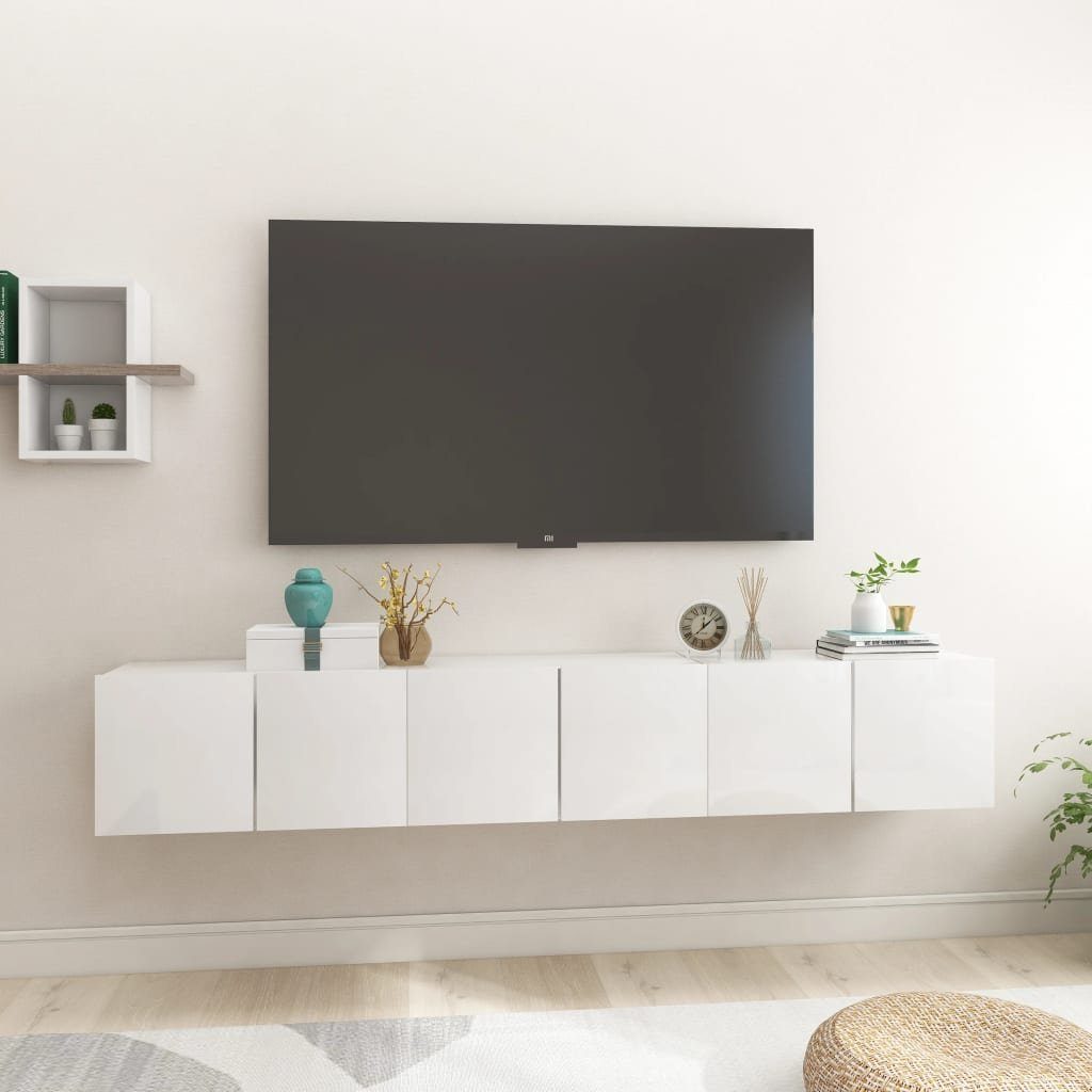 furnicato TV-Schrank TV-Hängeschränke 3 Stk. Hochglanz-Weiß cm 60x30x30