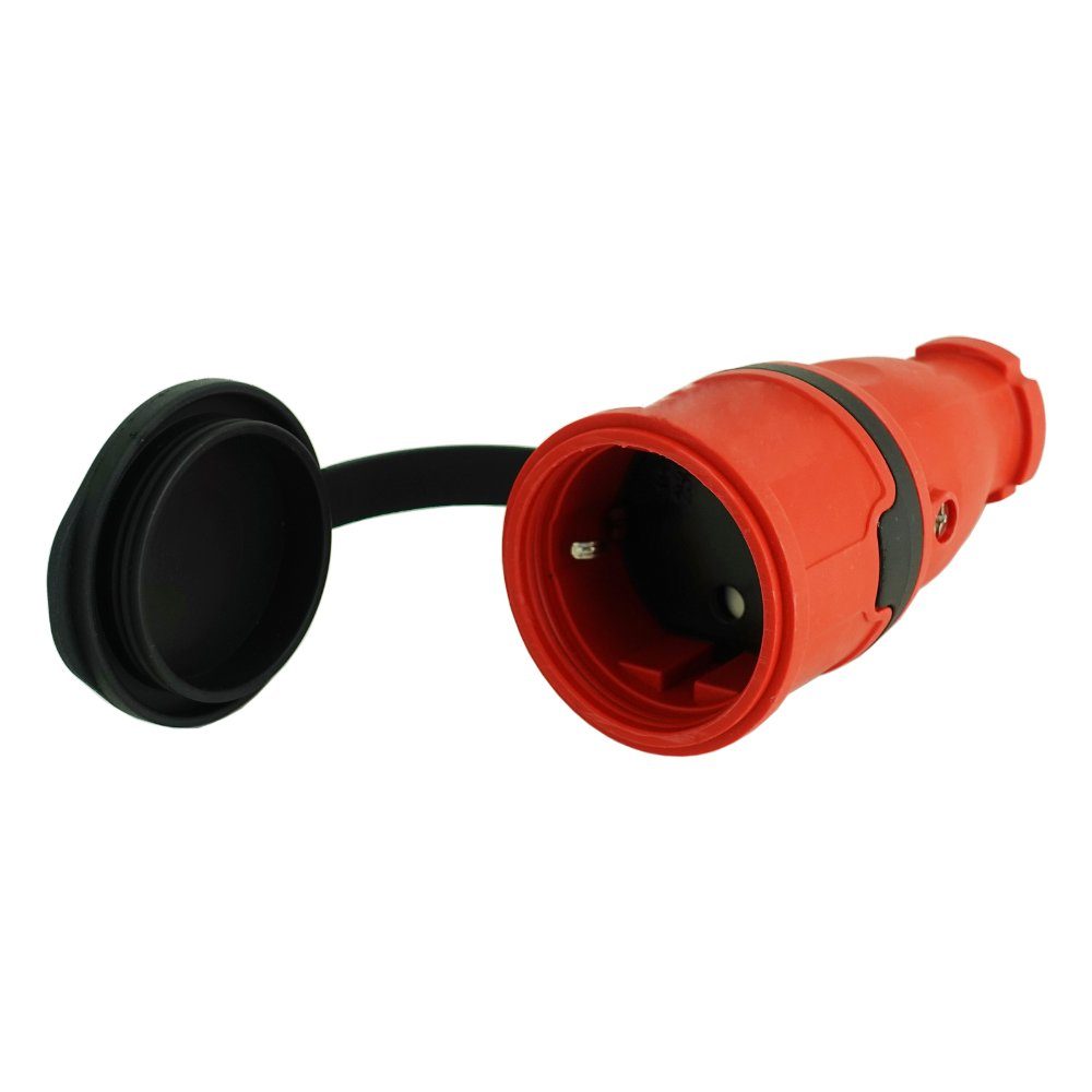 TP Electric Steckdose Schutzkontakt-Gummikupplung 16A 230V 2P+E Steckdose Kupplung rot IP54, spritzwassergeschützt