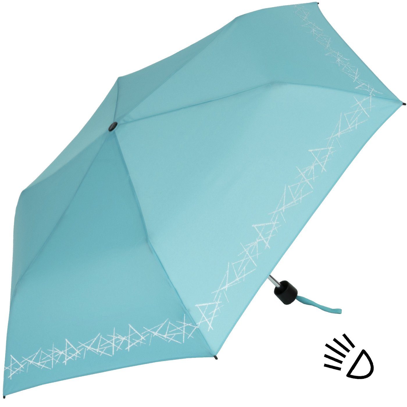 4Kids dem uni, capri Taschenregenschirm mit hellblau Knirps® leicht, Kinderschirm auf reflective Schulweg, Reflexborte, Sicherheit