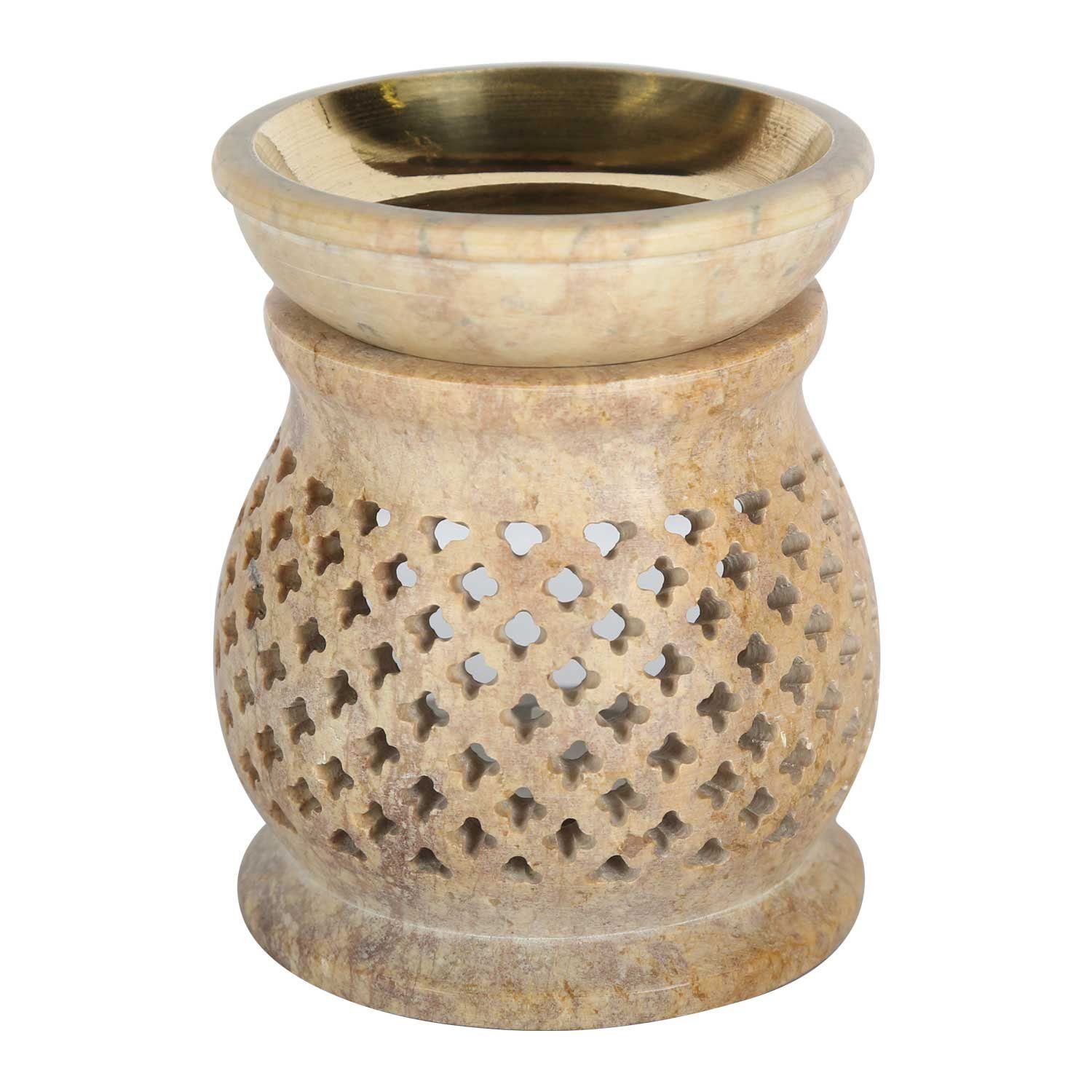 Casa Moro Duftlampe Orientalische Duftlampe Namaste aus Soapstone Diffusor Teelicht, handgeschnitzt Beige