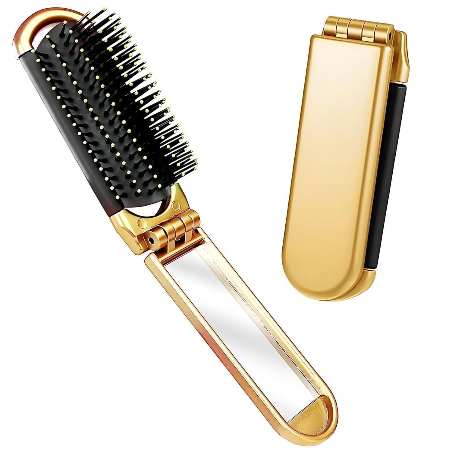 LuxusKollektion Haarentwirrbürste Haarbürste faltbar Reise Spiegel Kamm Frauen Männer Gold