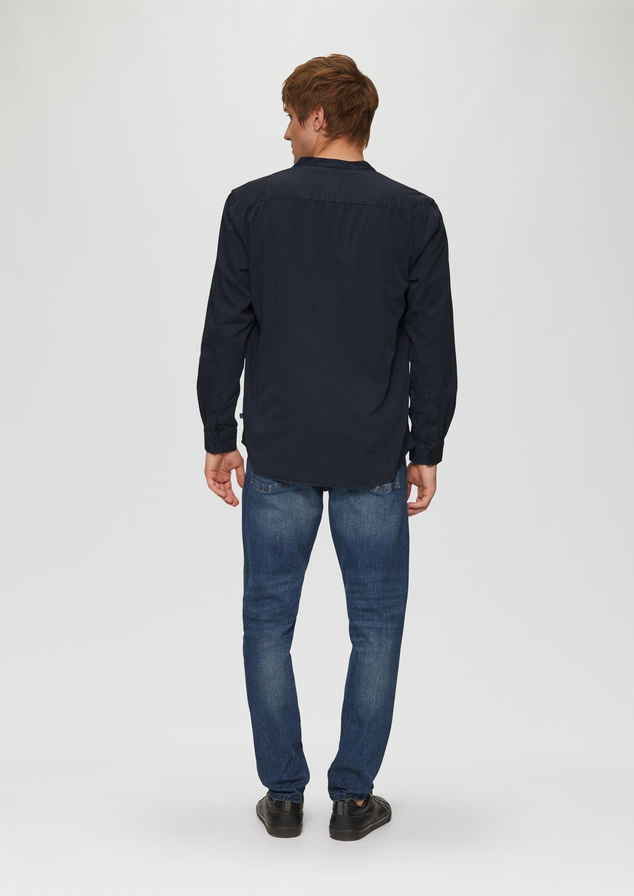 QS Langarmhemd Hemd Regular Fit: Gewaschenes Hemd mit Stickerei