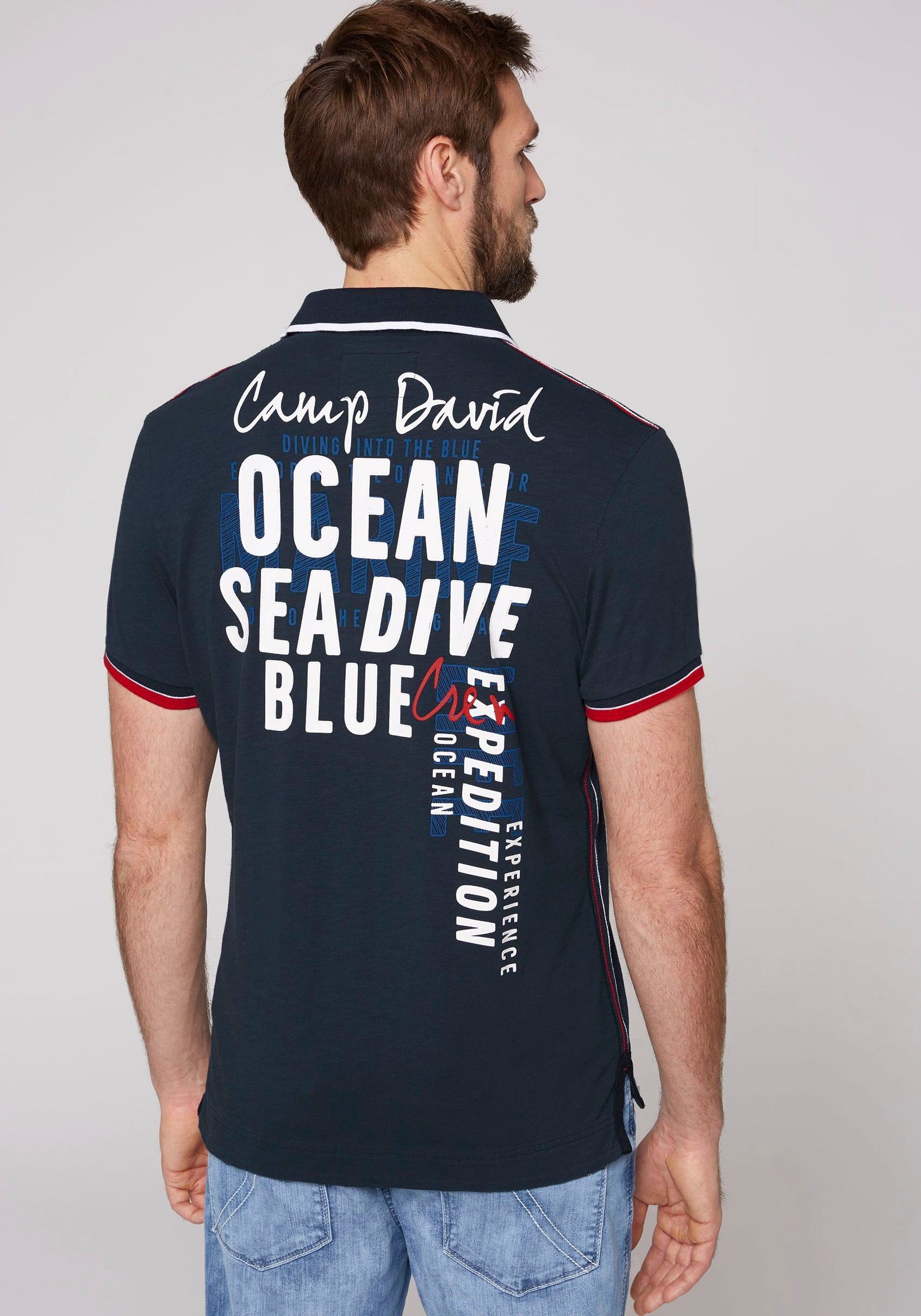 ocean Kontrastnähten navy CAMP DAVID Poloshirt mit