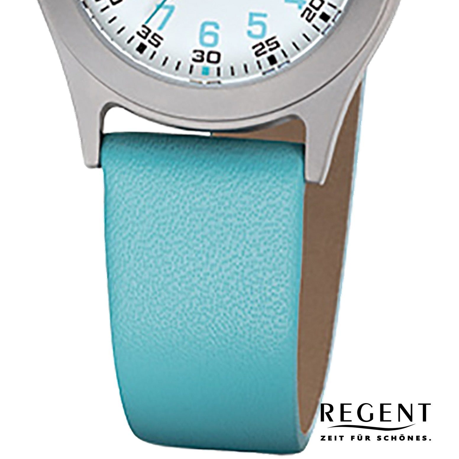 Regent Quarzuhr Regent 26mm), Kinder Armbanduhr Kinder-Armbanduhr rund, türkis (ca. Lederarmband Analog, klein