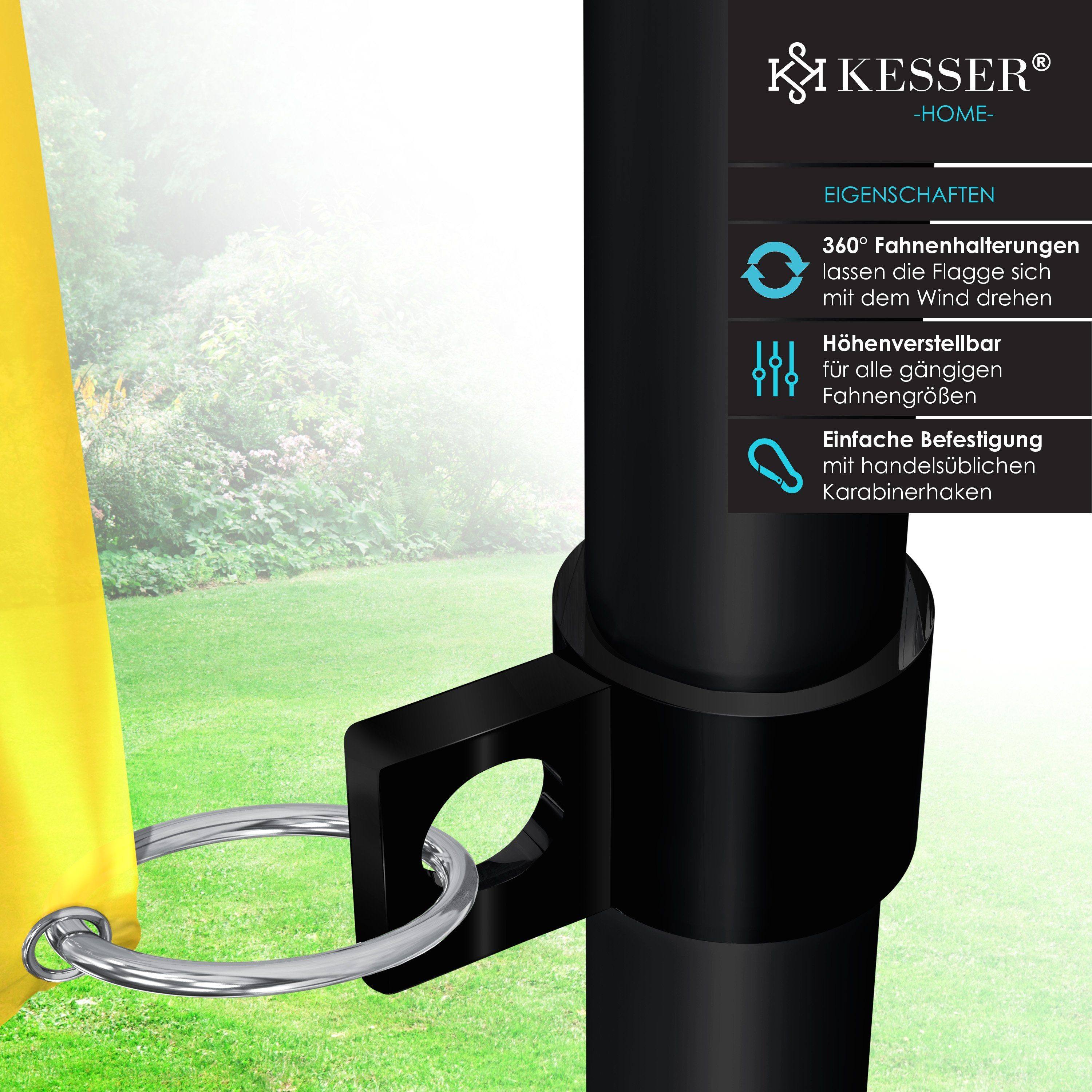 KESSER Fahne, Teleskop Fahnenmast 6,3m + Bodenhülse, 60cm Deutschland-Fahne