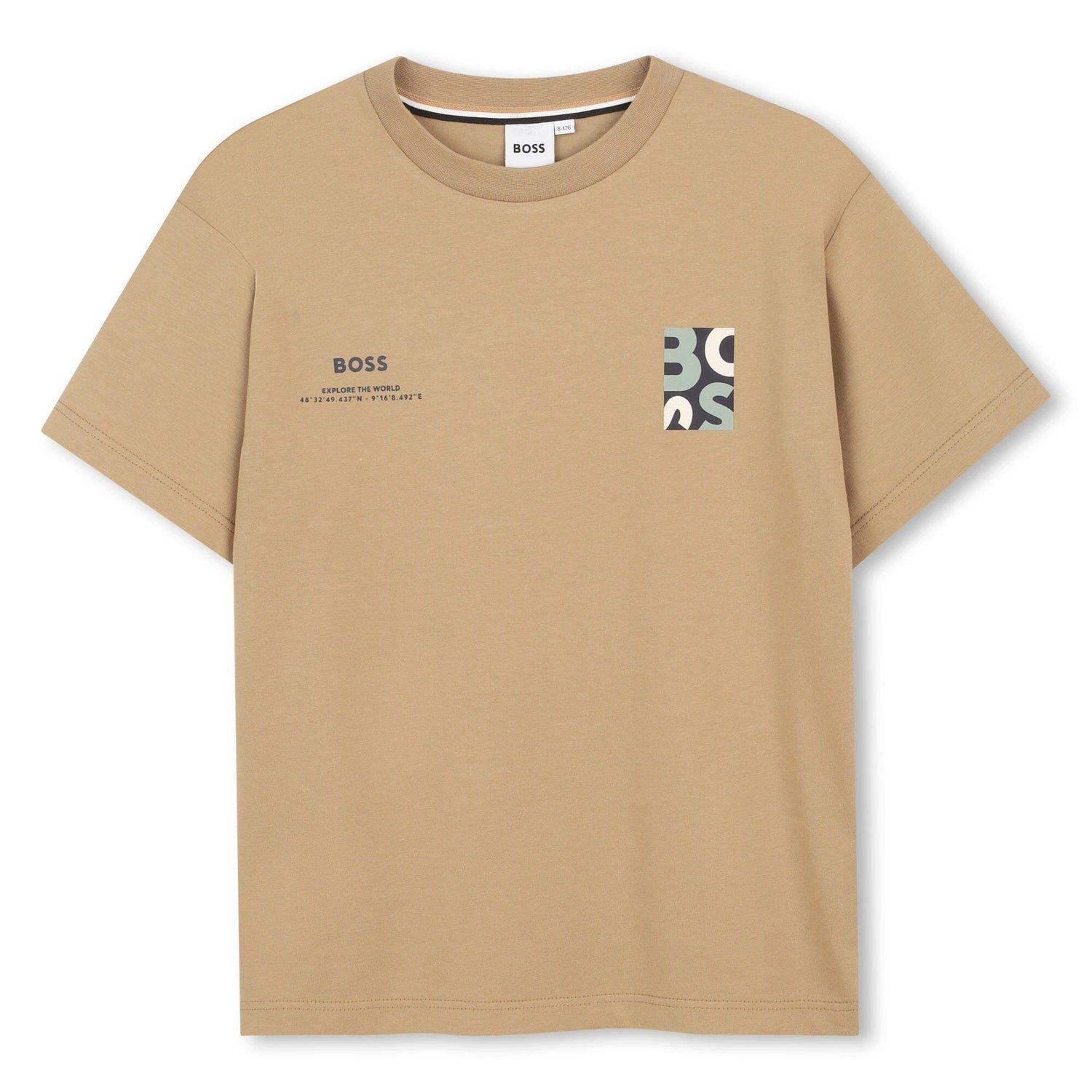 Boss Kidswear T-Shirt BOSS Kidswear Kurzärmeliges T-Shirt „Dunkel Beige“ mit GPS-Print & Log