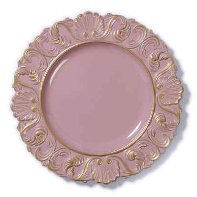 INGE-GLAS® Dekoteller, Dekoteller Kunststoff mit goldenem Barock Ornament 35cm rosa