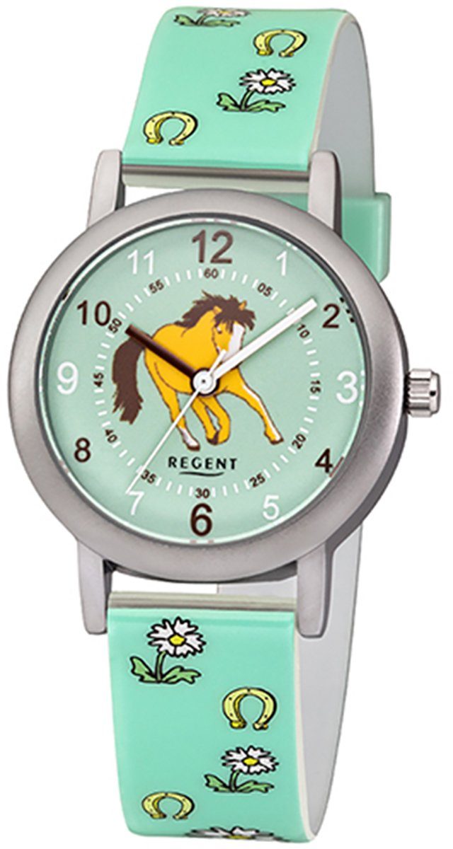 Regent Quarzuhr Regent Kinder Jugend-Armbanduhr grün, Kinder, Jugend  Armbanduhr rund, klein (ca. 29mm), Kunststoffarmband