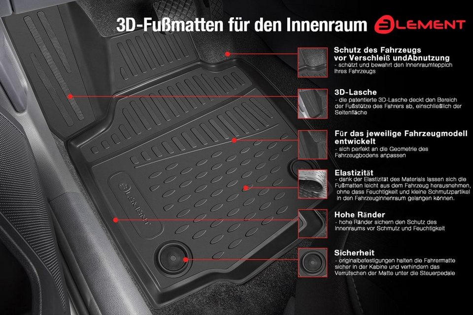 LEMENT Auto-Fußmatten Passgenaue ELEMENT Fussmatten für AUDI Q3, 2015-2020, für  AUDI Q3 PKW, Passgenaue