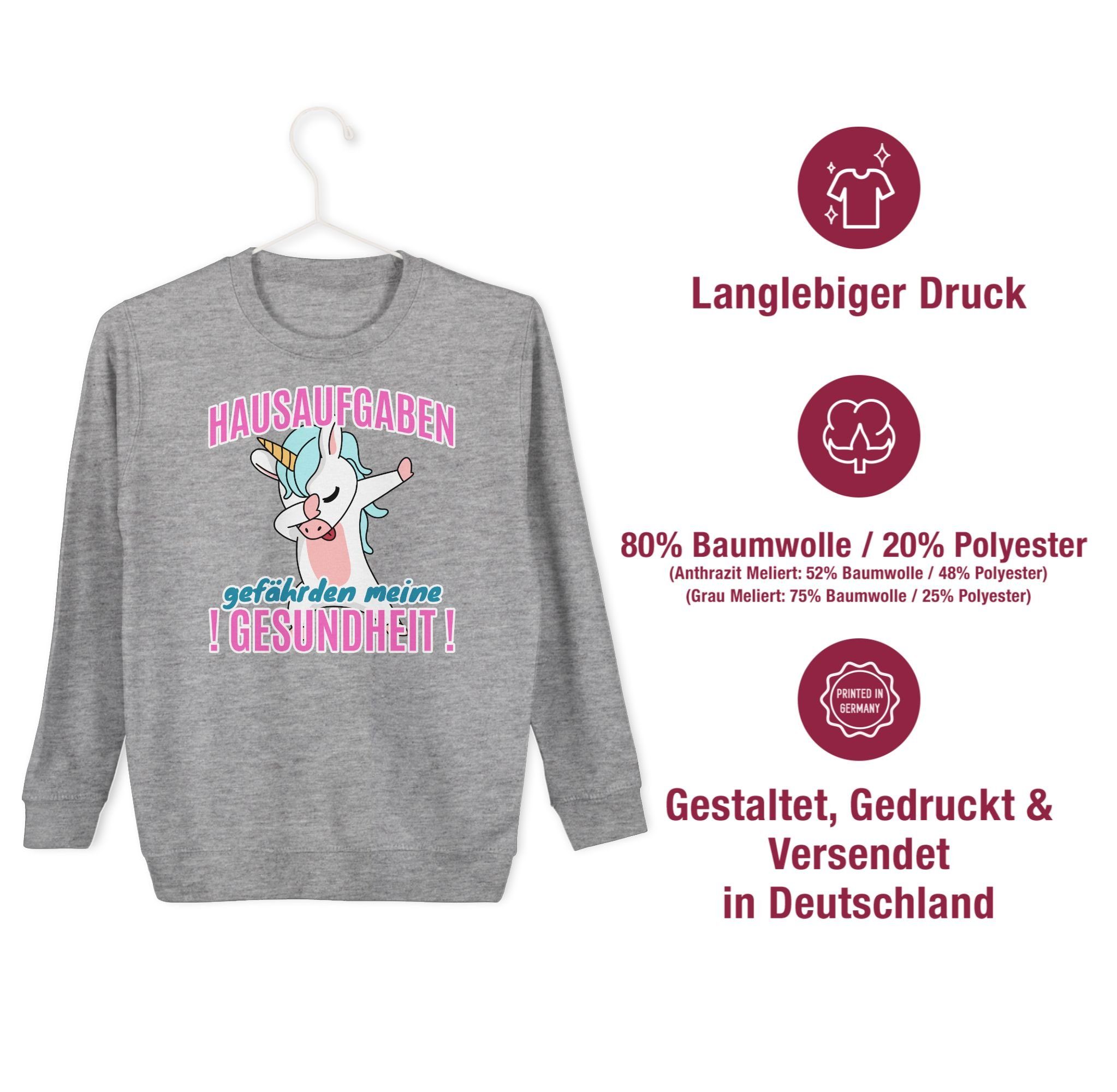 Sweatshirt gefährden Einschulung 1 Hausaufgaben meine Shirtracer Gesundheit Mädchen Grau meliert Einhorn