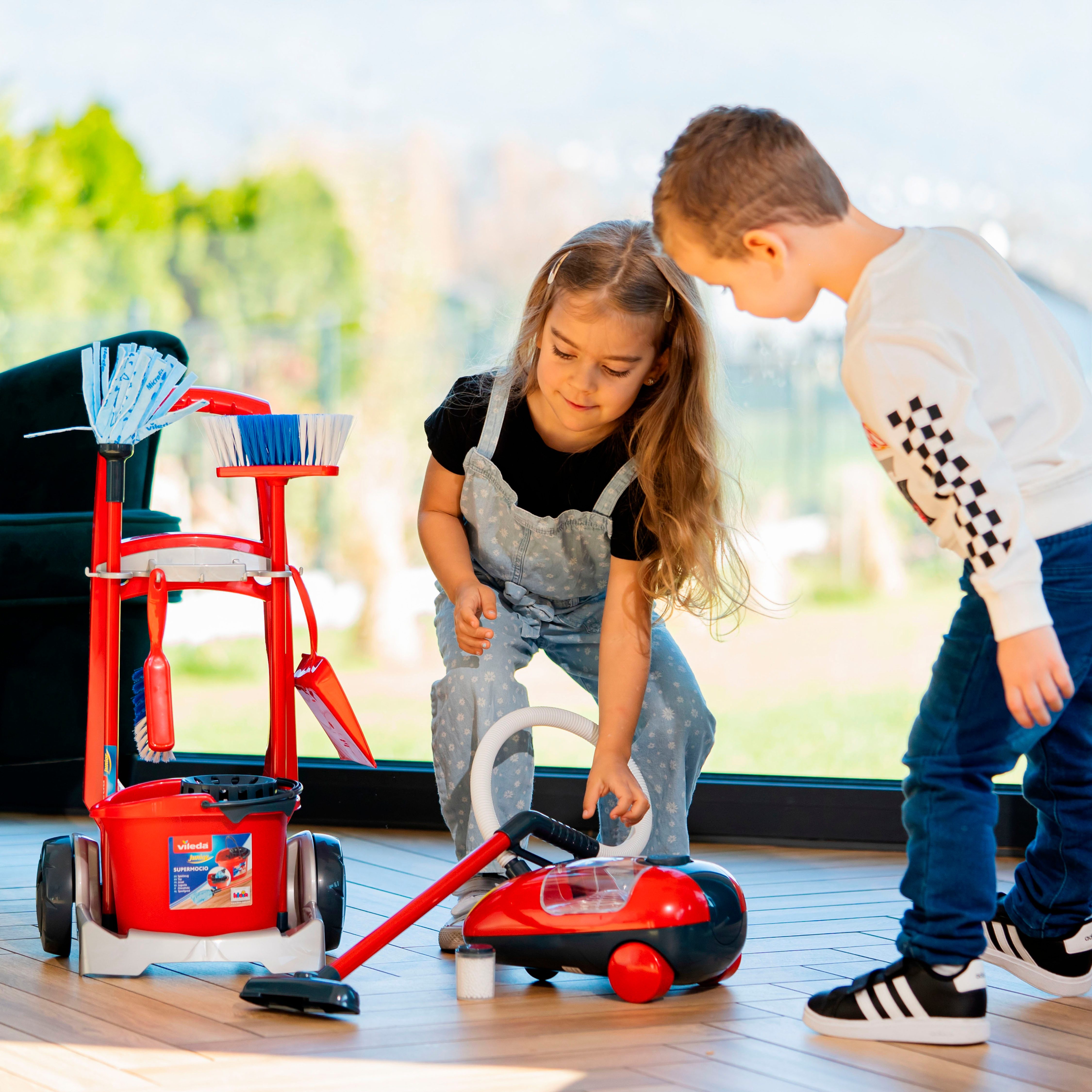 Klein Kinder-Putzwagen Vileda Besenwagen mit Vileda Staubsauger, mit Spielstaubsauger, Made in Germany