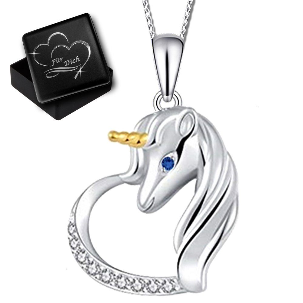 Limana Silberkette 925 Sterling Silber Pferd Einhorn Herz Kette mit Anhänger (inkl. Herz Gravur Geschenkdose), Kinderkette Mädchenkette Geschenk für Kinder Mädc – Bild 3 von 5