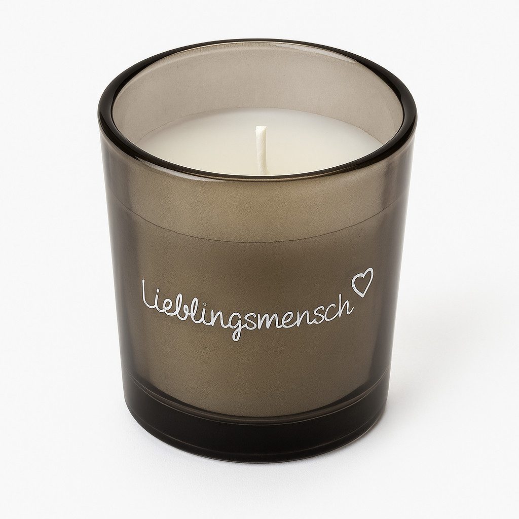 what the shop Teelicht Kerze im Glas „Lieblingsmensch“ – rund, matt & bedruckt, ca. 7x7,5 cm, Kleine Kerze, große Botschaft der Liebe