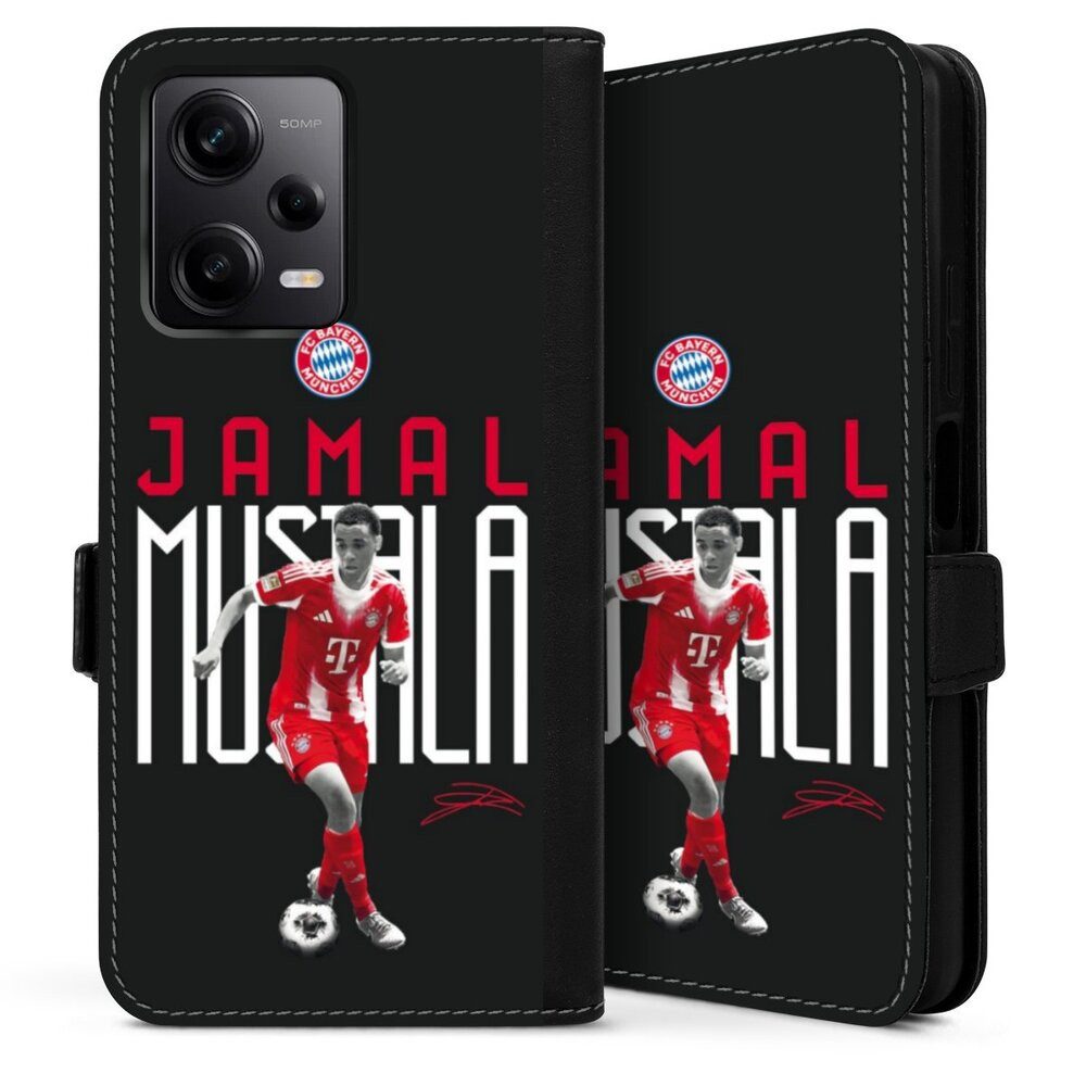 DeinDesign Handyhülle FC Bayern München Jamal Musiala Offizielles Lizenzprodukt, Xiaomi Redmi Note 12 4G Hülle Handy Flip Case Wallet Cover