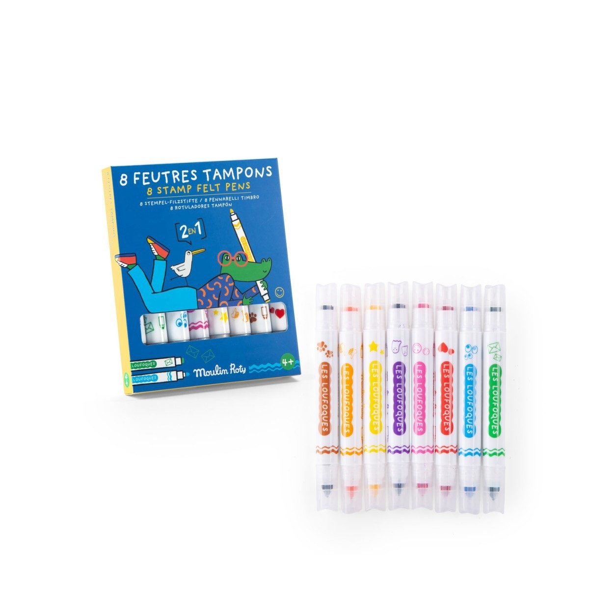 Moulin Roty Kreativset 8 Stempel-Filzstifte 2in1 Malset für kreative Kinder zum Gestalten, Malset