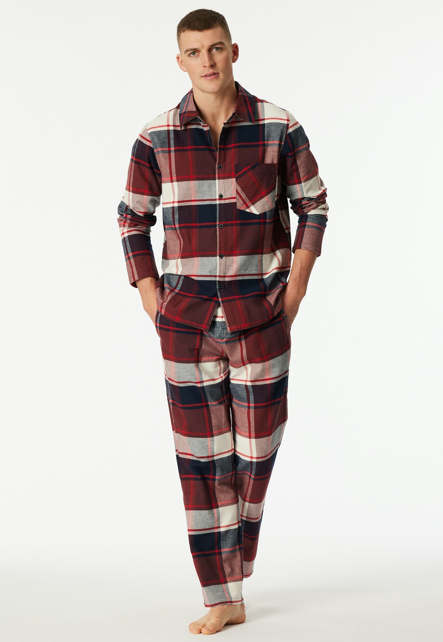 Schiesser Schlafanzug Selected Premium Warming (2 tlg) Brusttasche, Baumwol günstig online kaufen