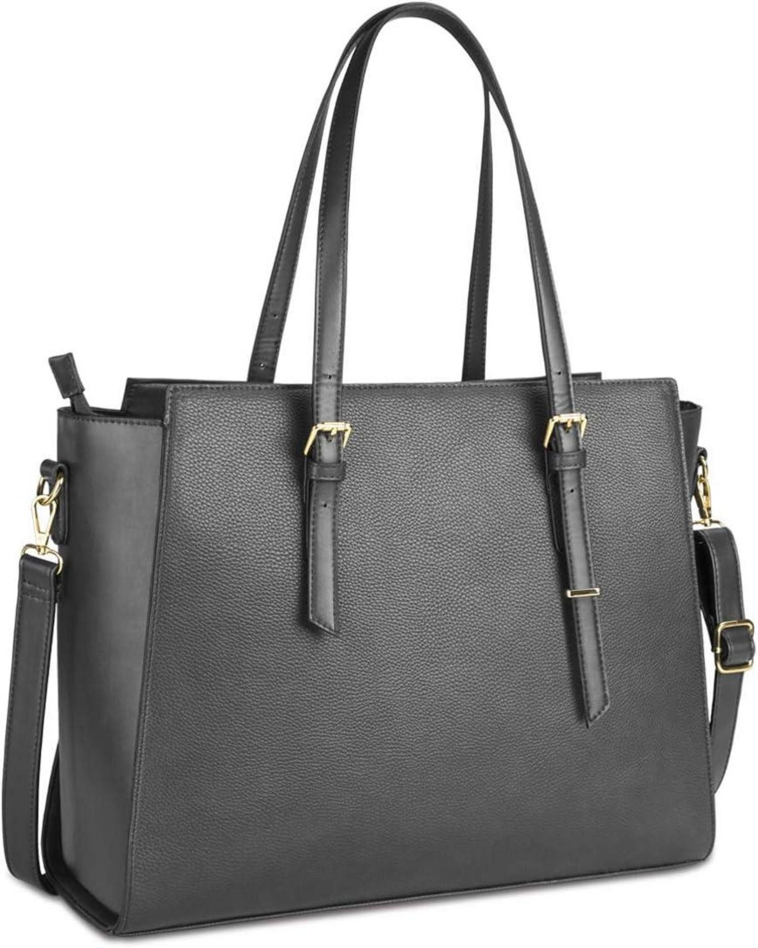 Handtasche Handtasche Damen Groß Schwarz Leder 15.6 Zoll Laptop Umhängetasche