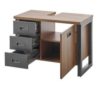 Furn.Design Waschbeckenunterschrank Auburn (Waschtisch in Sterling Eiche mit grau, Breite 80 cm) Industrial Design