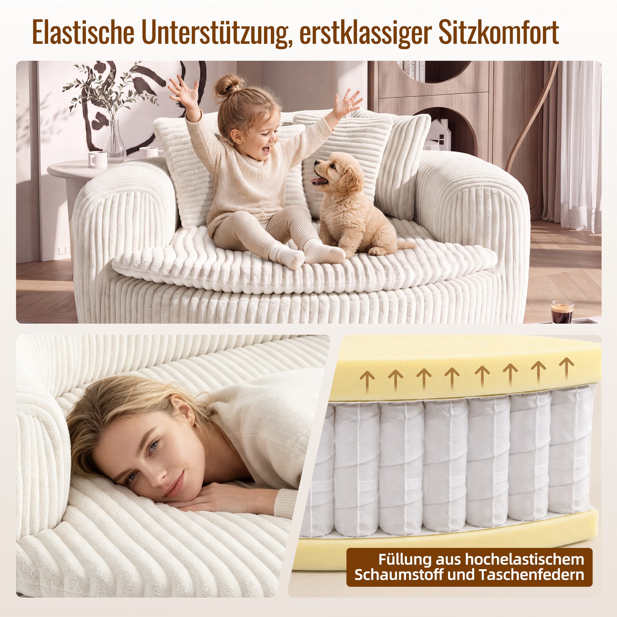 i@home Sitzsack Loungesessel Cord gepolstert, Relaxsessel Bodensessel (1 St., extrabreiter Sitzfläche und Armlehnen, rutschfest), Sessel mit Taschenfedern, 5 Ki – Bild 5 von 5