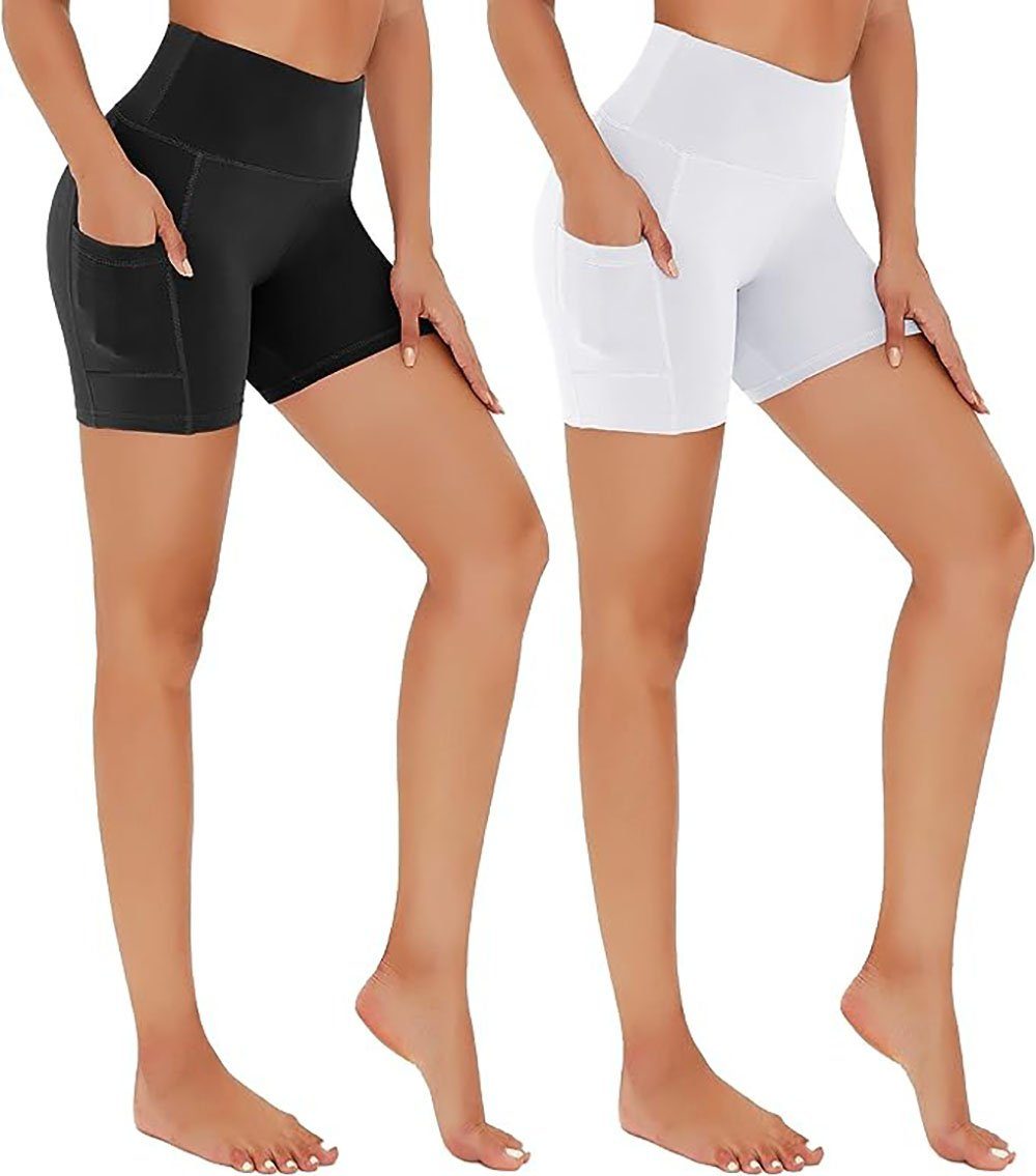 CTGtree Shorts 2er Pack Kurze Sporthose Damen mit Tasche High Waist