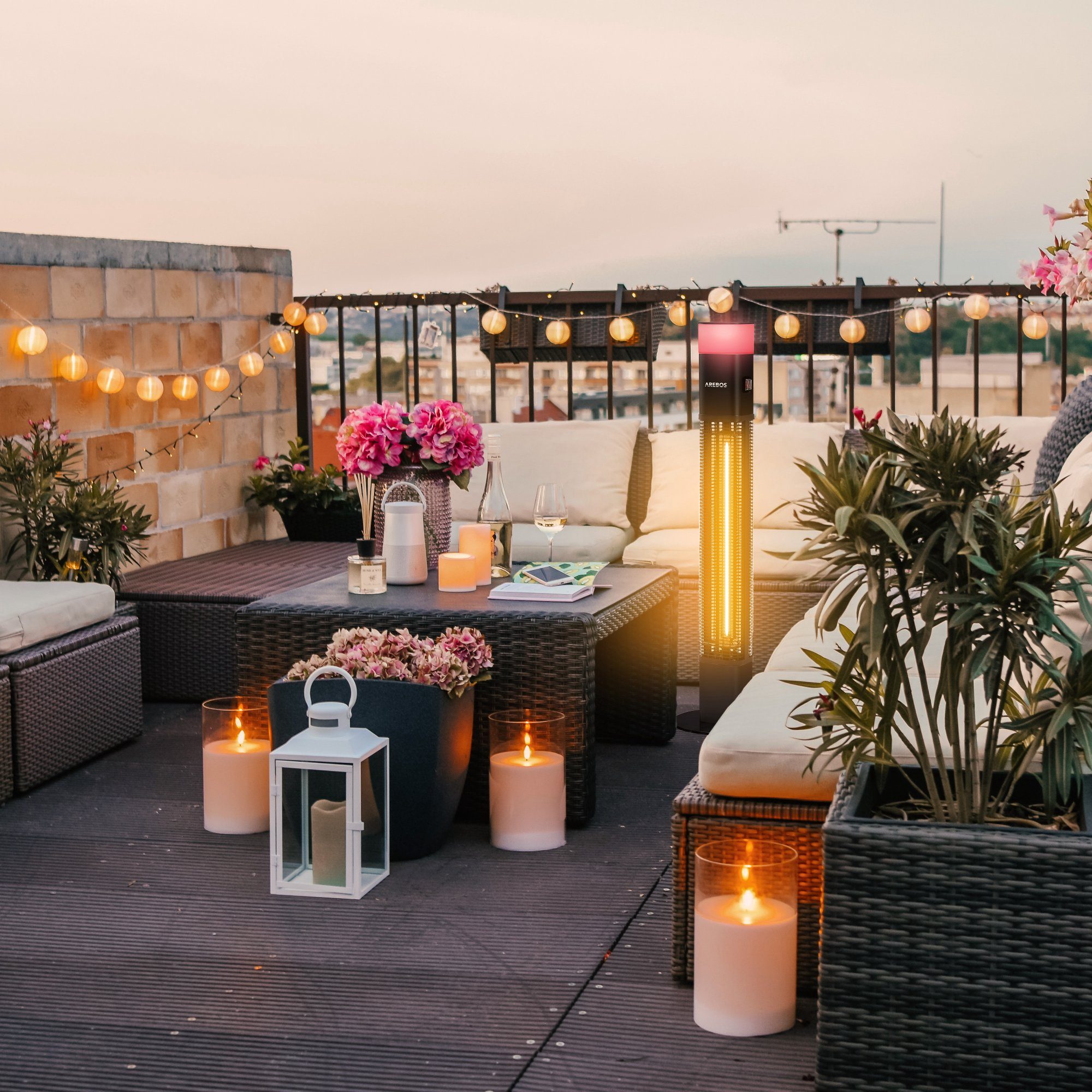 Arebos Heizstrahler 1500 Watt Stand, inkl.16 Farben, LED-Licht mit Fernbedi günstig online kaufen